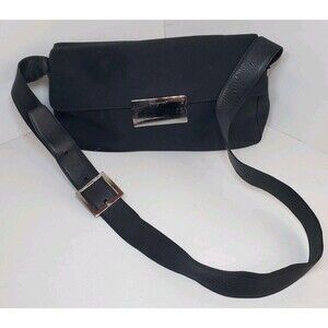 Vintage Salvatore Ferragamo Black Canvas Shoulder Bag Purse 90s City Designer